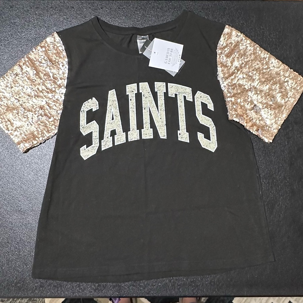 Black and Gold Sequin Sleeve 'Saints' Women's Tunic